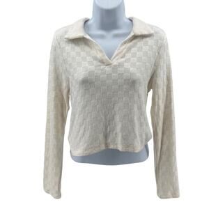 Atelier by Kirious Crop Sweater WMNS M White Pullover VNeck Long Sleeve Stretch